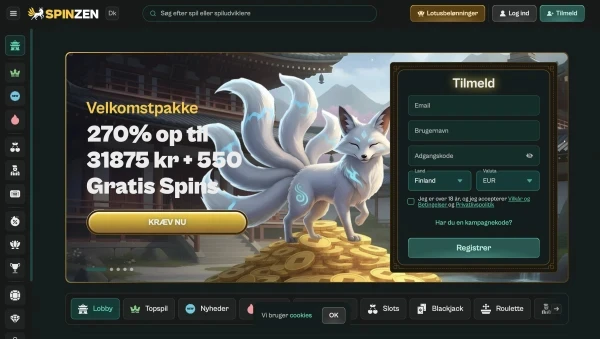 Spinszen casino med velkomstpakke og gratisspinn