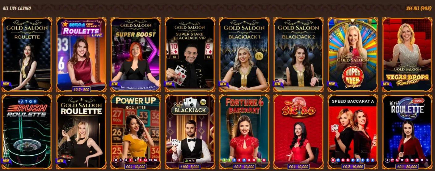 Utvalg av live casinospill og spilleautomater